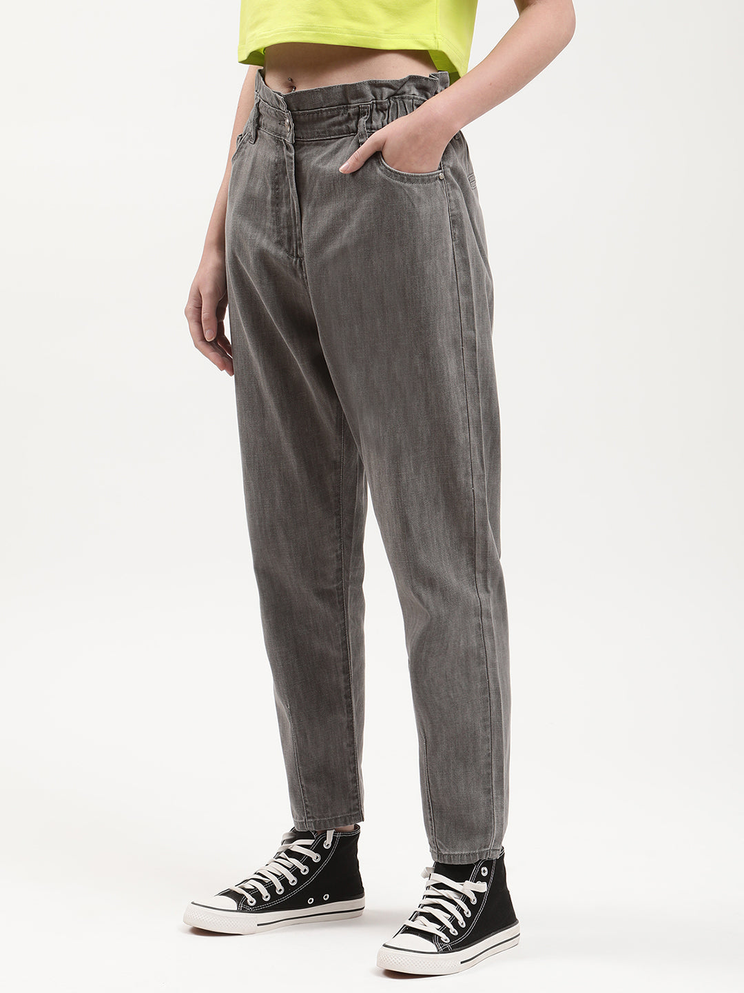 Elle Women Grey Solid Regular Fit Jeans