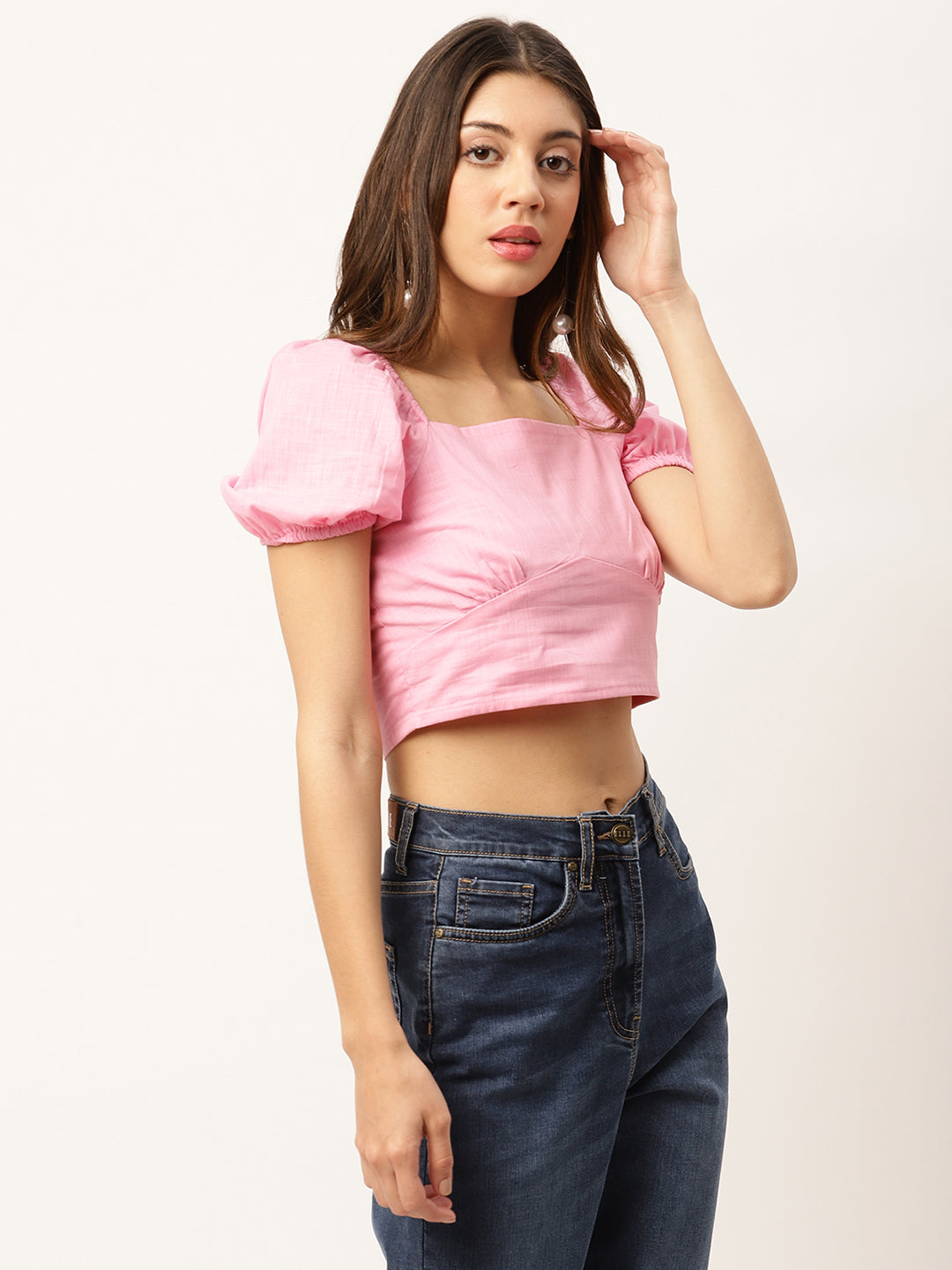 Elle Women Pink Solid Square Neck Top