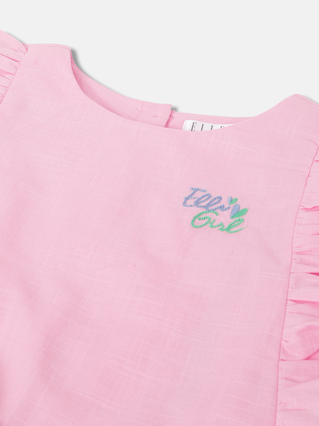 Elle Kids Girls Pink Solid Round Neck Short Sleeves Top