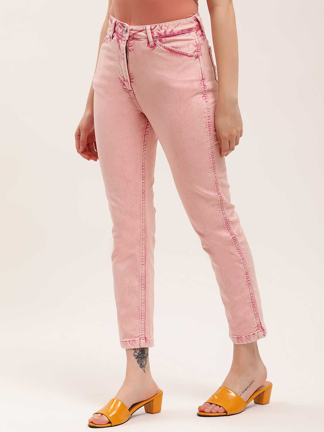 Elle Women Pink Solid Regular Fit Jeans