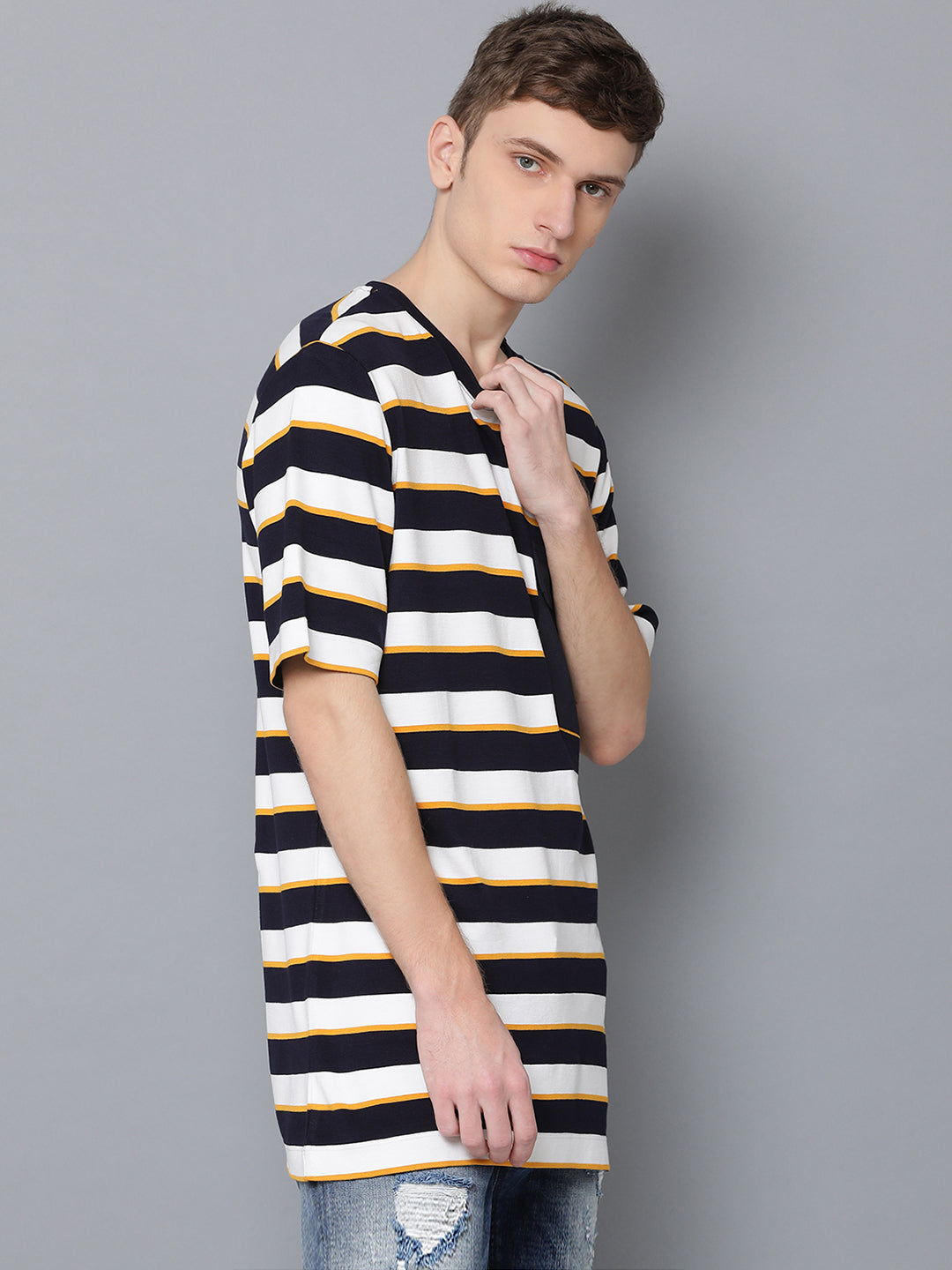 Antony Morato Blue Ink Contrast Striped Slim Fit T-Shirt