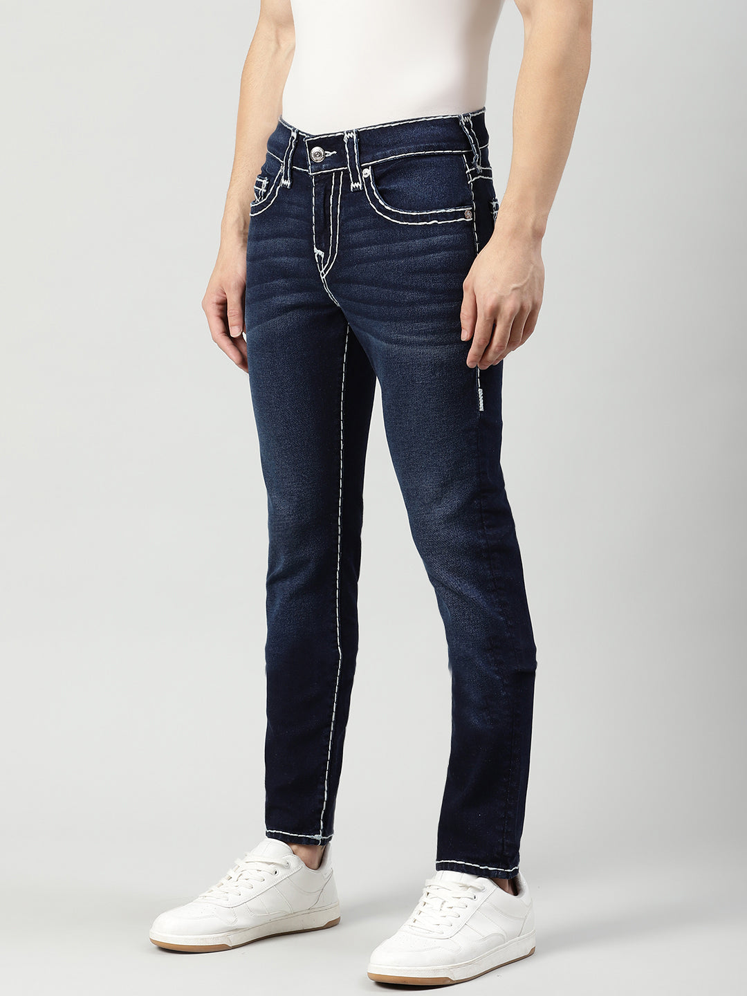 True Religion Men Blue Solid Skinny Fit Jeans