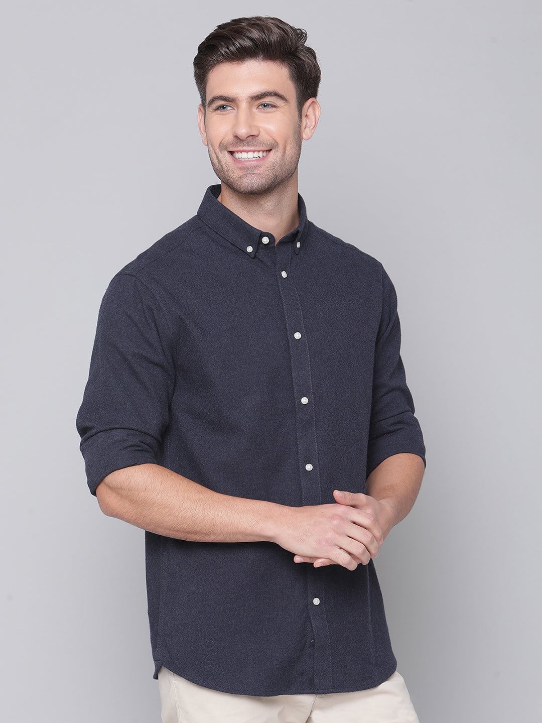 Bruun & Stengade Men Grey Solid Collar Shirt