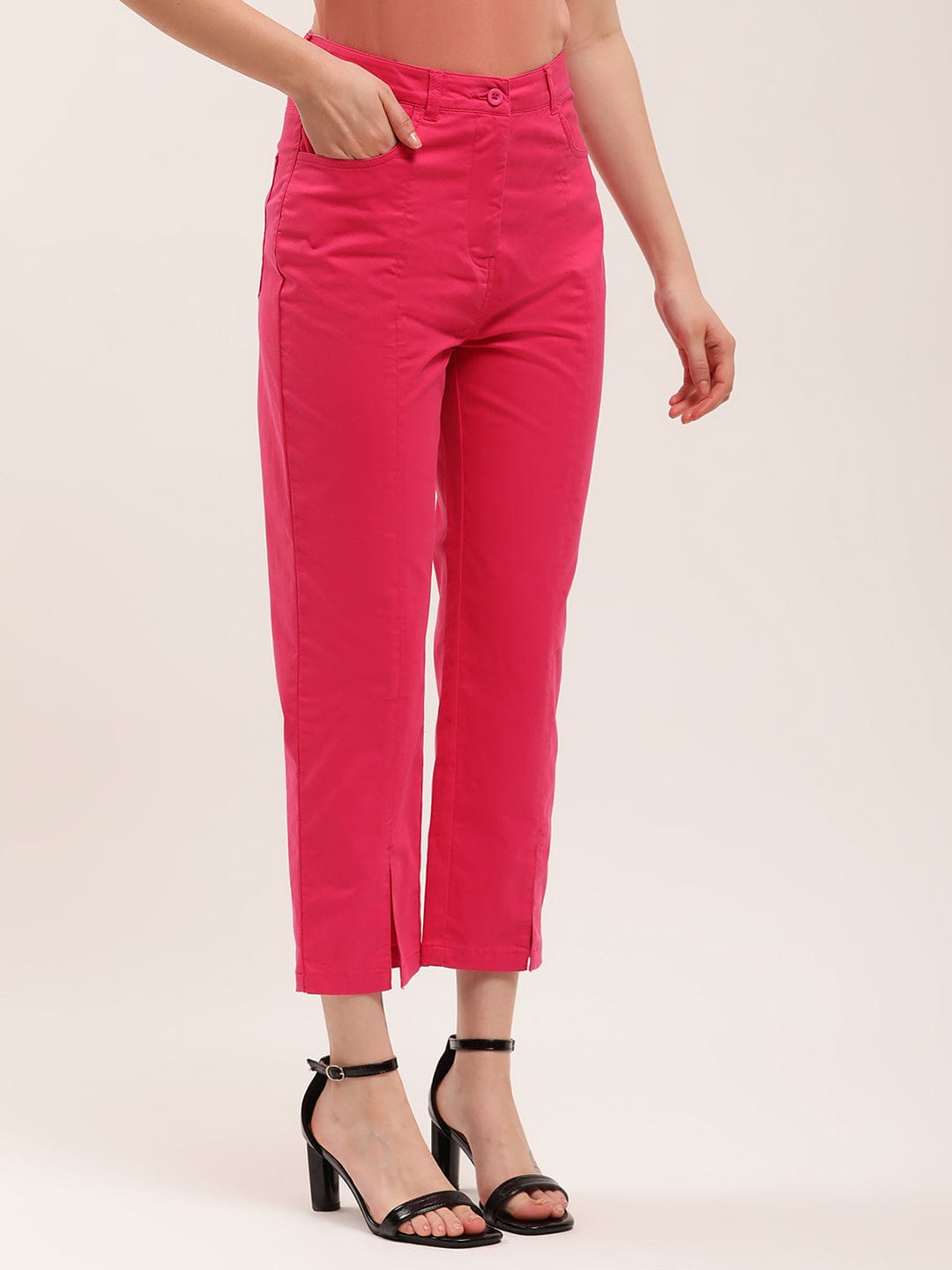 Elle Women Pink Fitted Fit Trouser