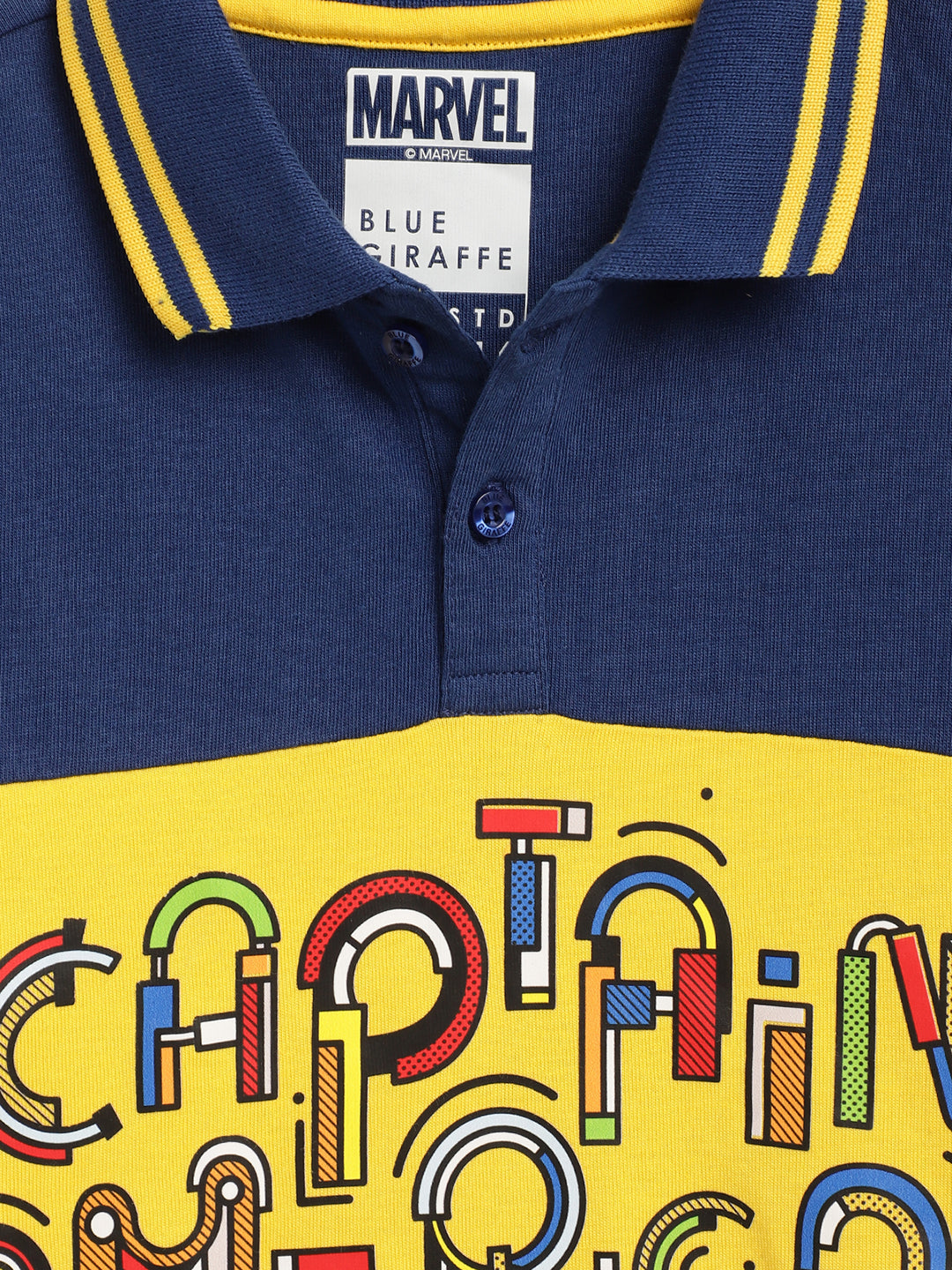 Blue Giraffe Kids Navy & Yellow Printed Marvel Avengers Regular Fit Polo T-Shirt