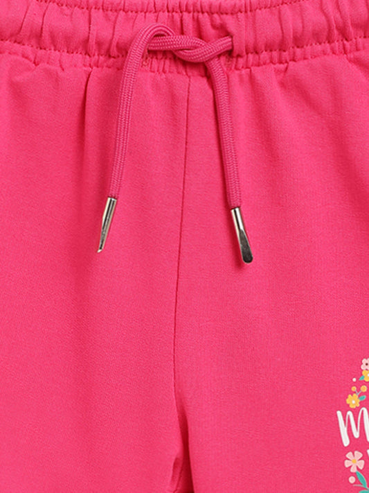 Blue Giraffe Girls Pink Printed Regular Fit Shorts
