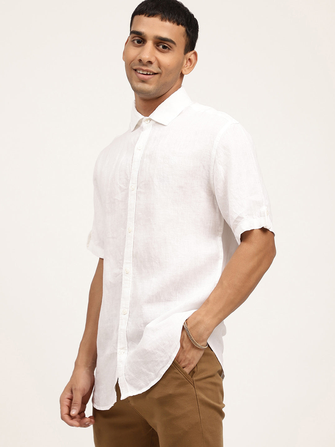 Harsam Men White Solid Collar Shirt