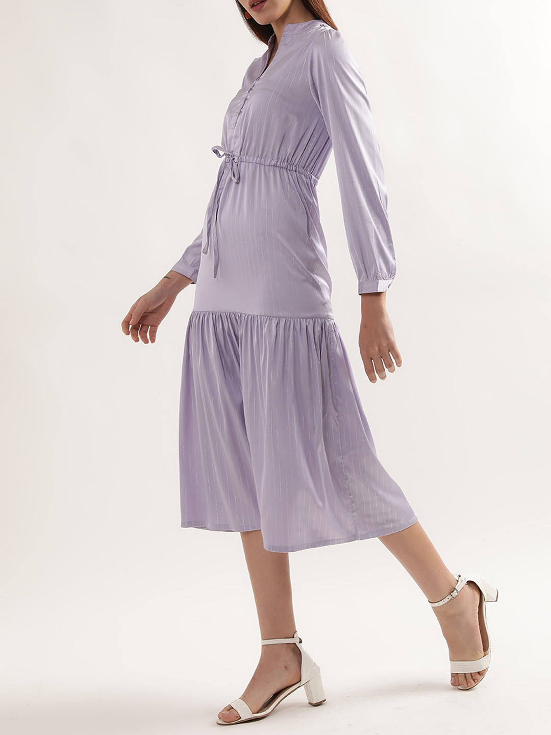 Elle Women Lilac Solid Collar Dress