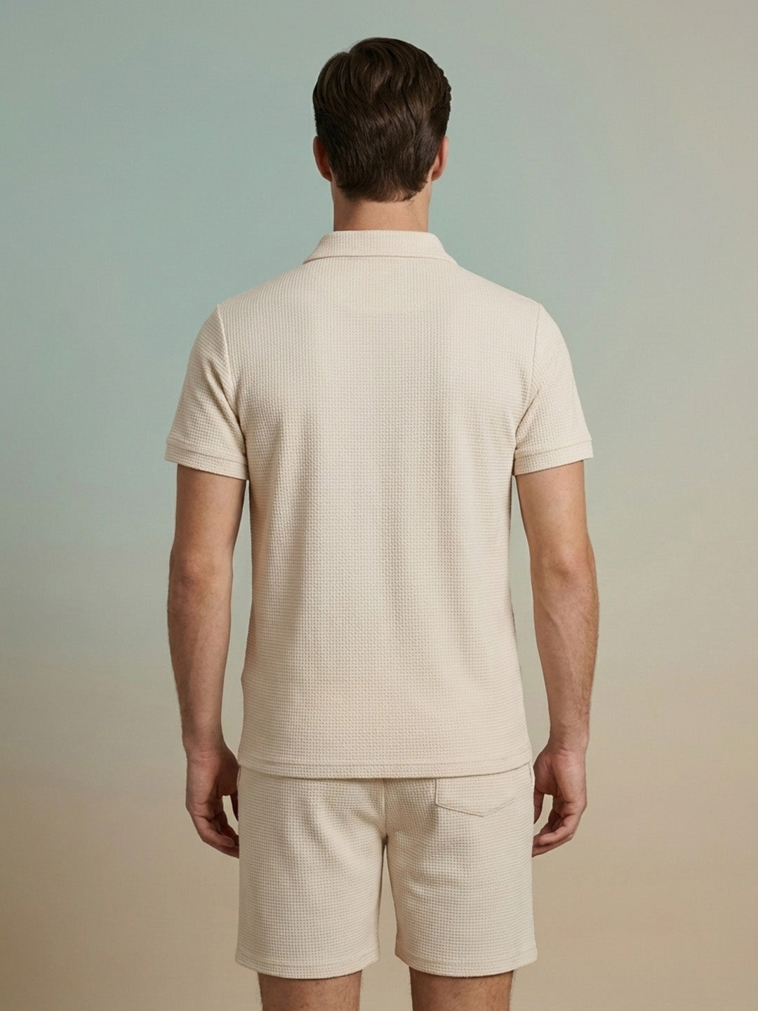 Iconic Men Cream Solid Regular Fit Polo T-Shirt