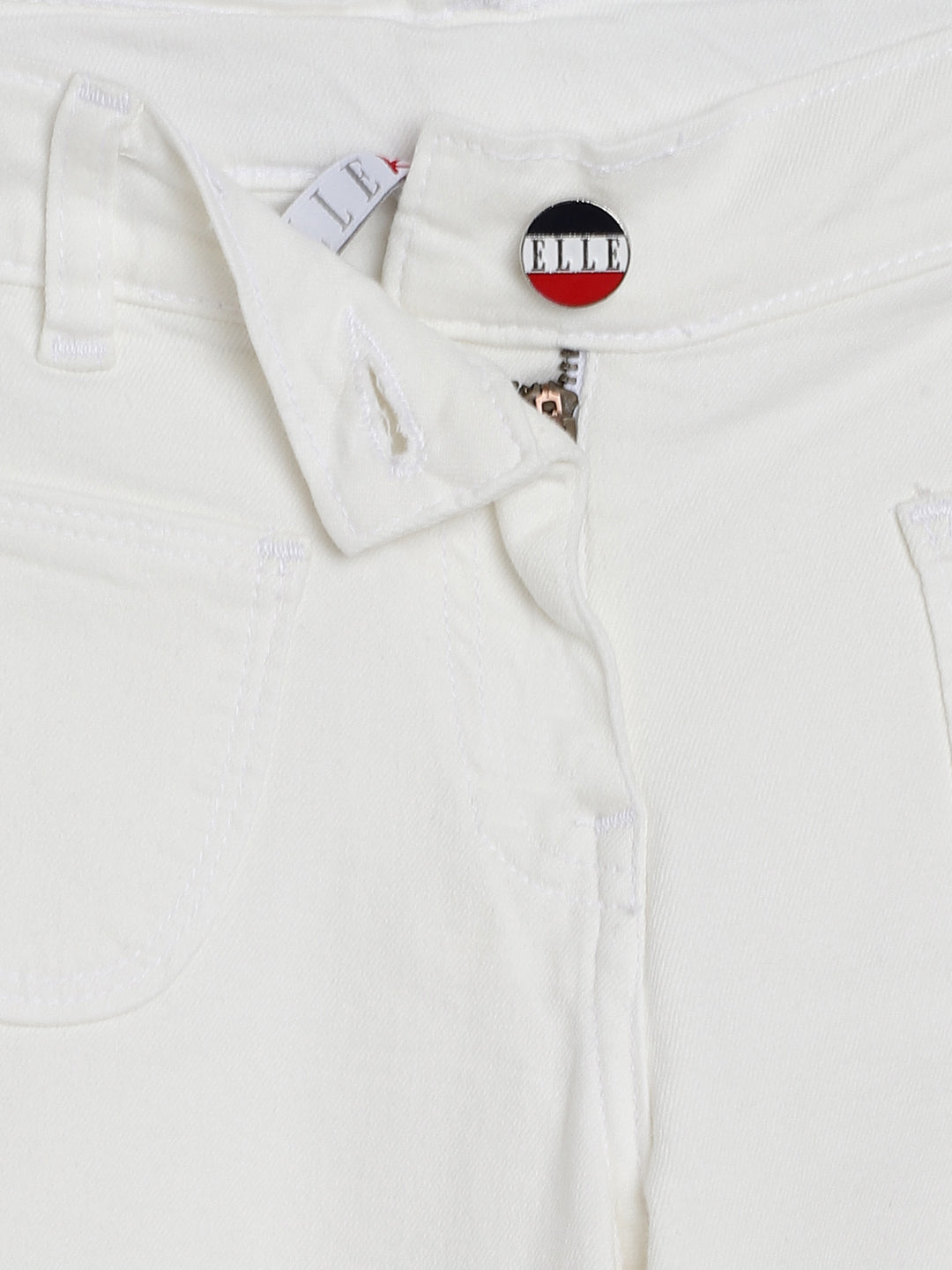 Elle Kids Girls White Solid Relaxed Fit Jeans