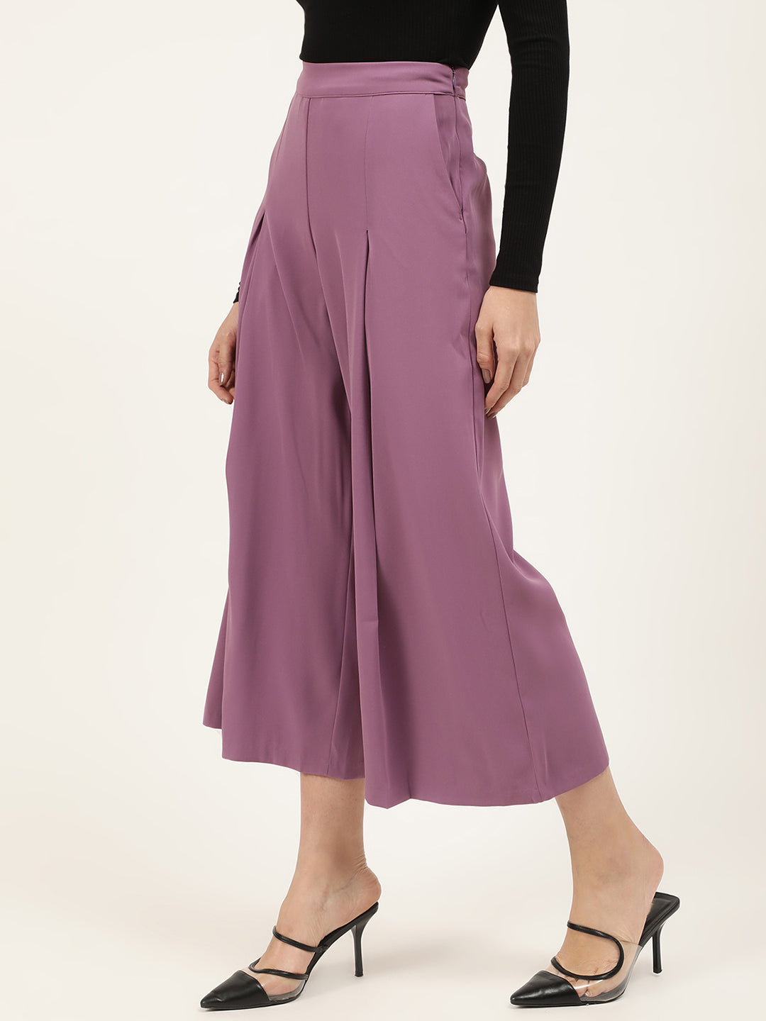 Centre Stage Women Purple Solid Loose Fit Trouser