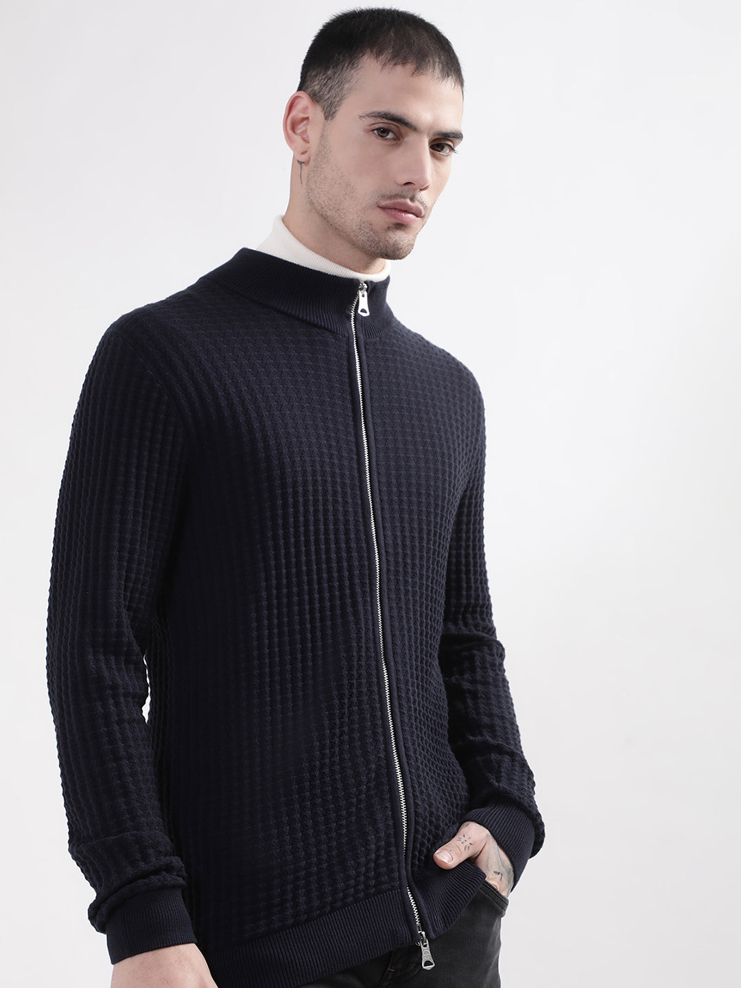 Matinique Men Blue Solid Turtle Neck Sweater