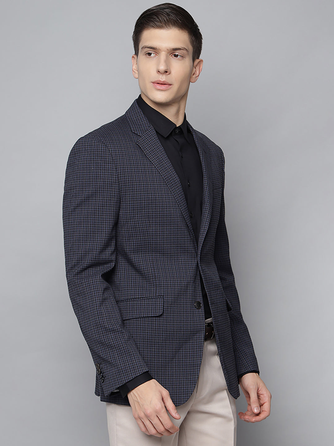 Lindbergh Men Blue Checked Collar Blazer