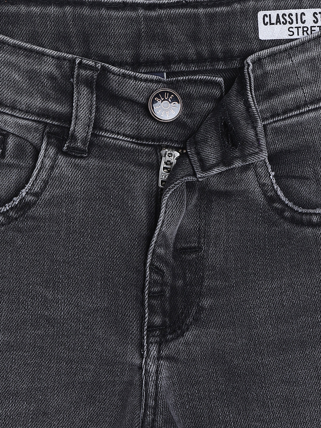 Blue Giraffe Boys Charcoal Solid Straight Fit Jeans