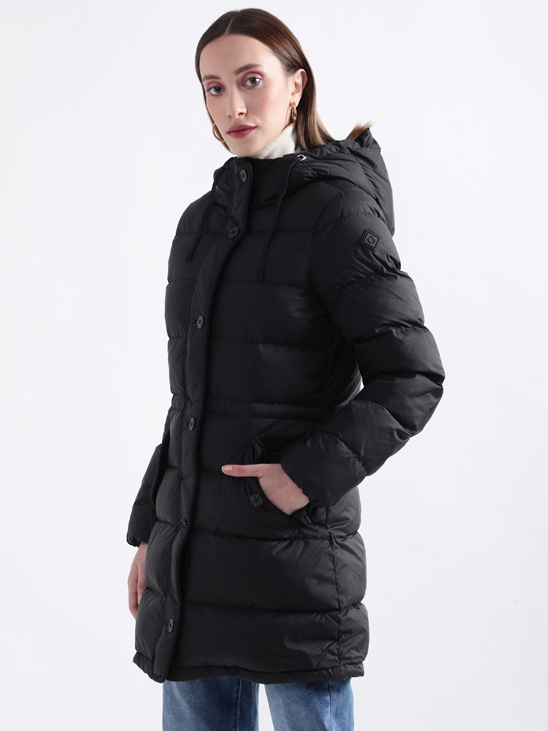 Gant Women Black Solid Collar Overcoat