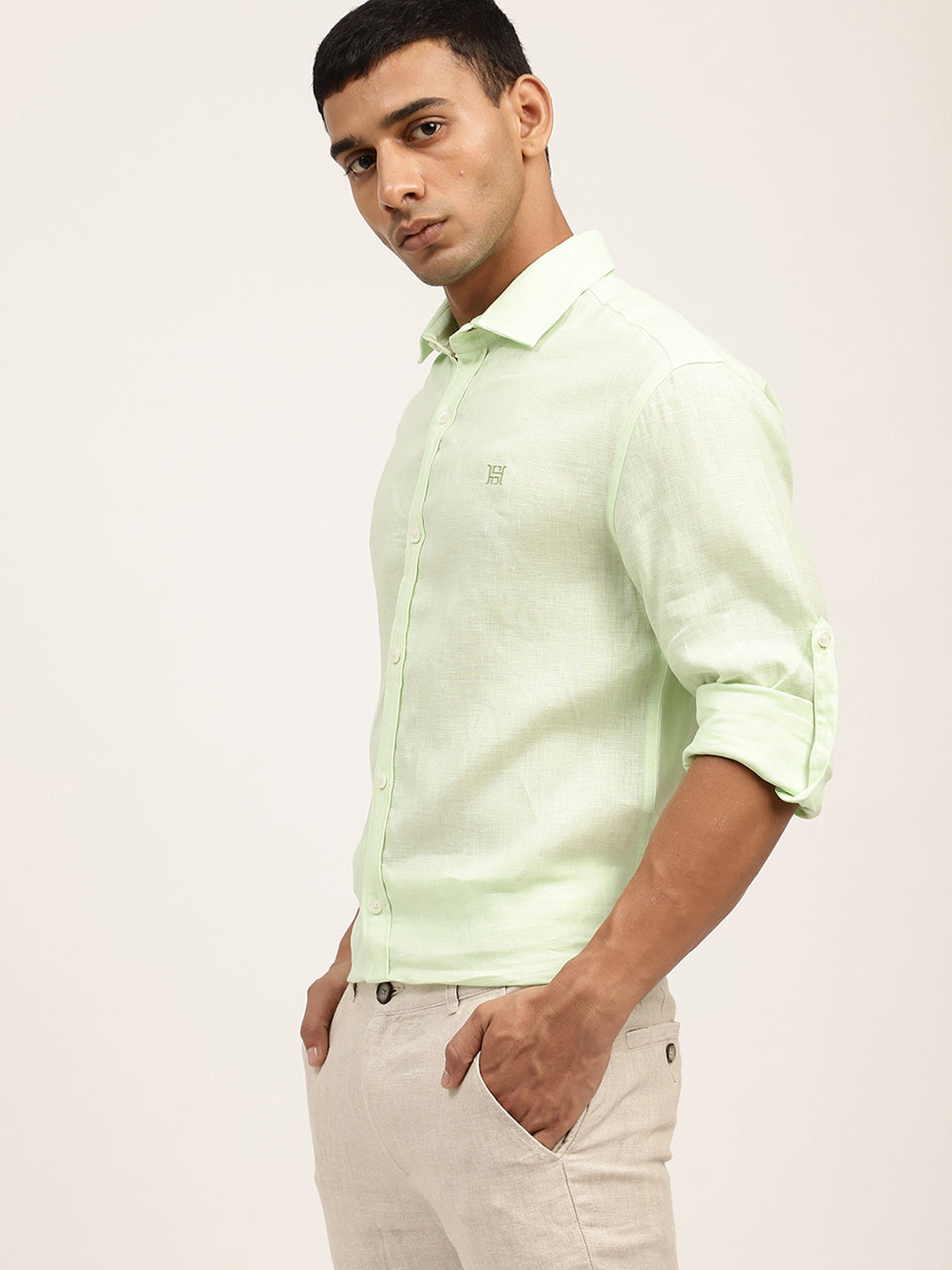 Harsam Men Lime Green Solid Collar Shirt