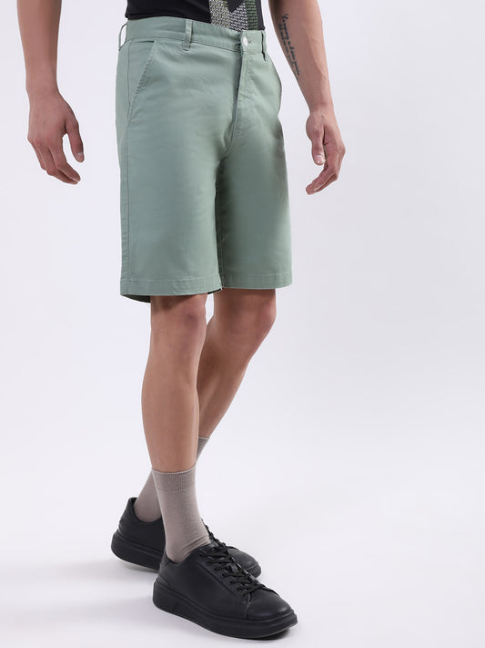 Iconic Men Olive Printed Regular Fit Shorts