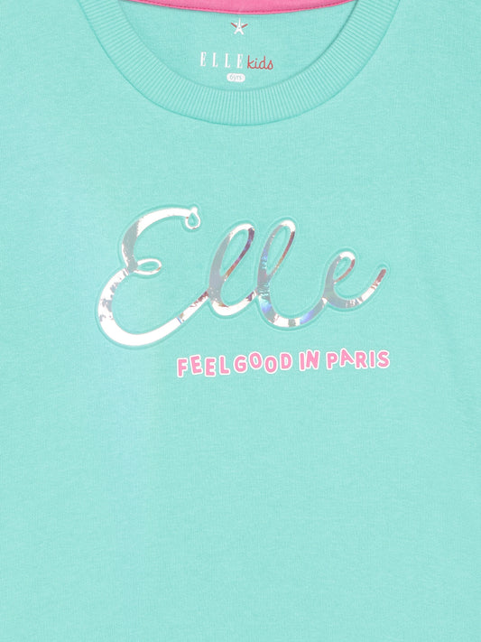 Elle Kids Girls Green Solid Round Neck Sweatshirt