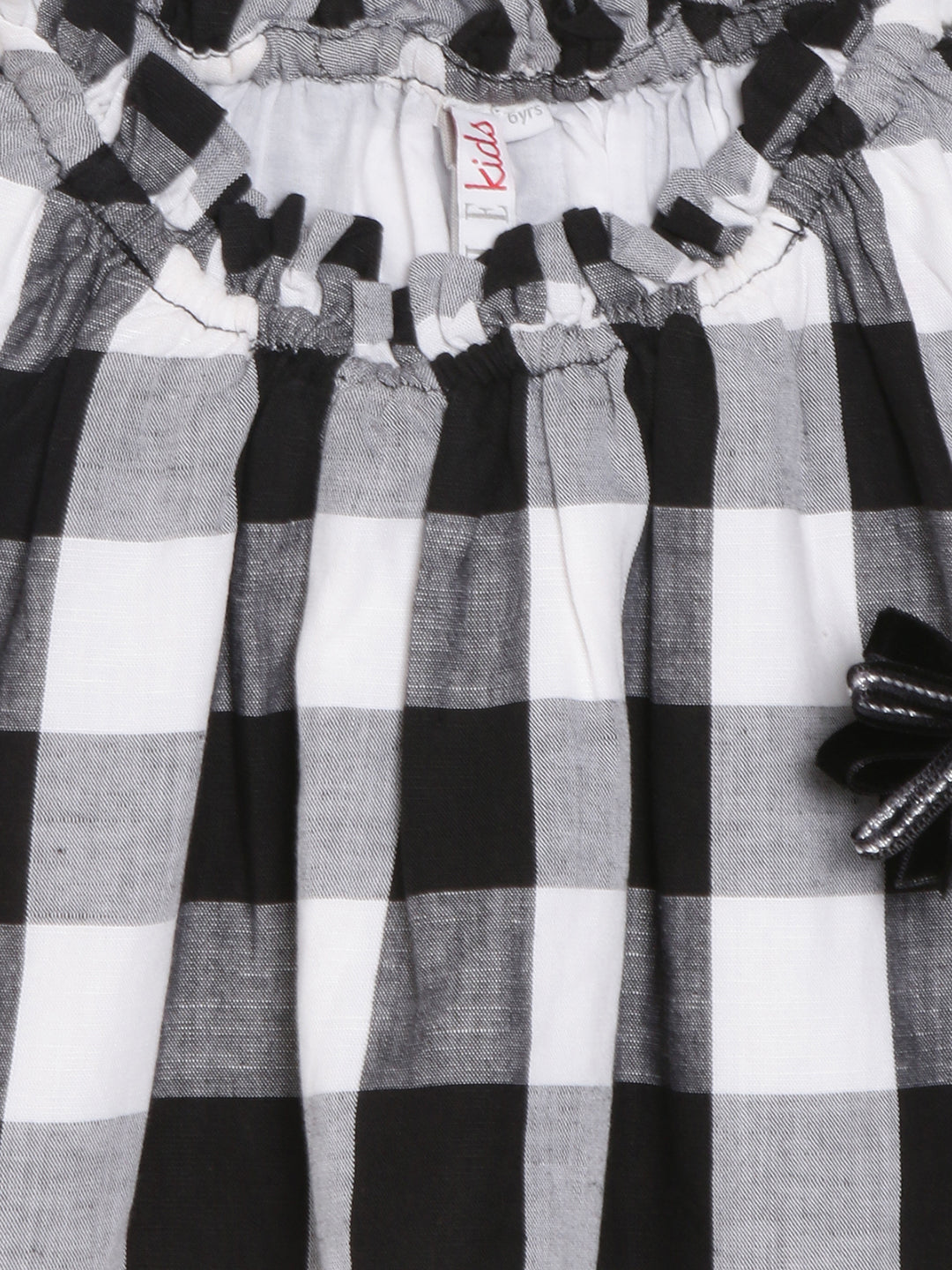 Elle Kids Girls Black Checked Round Neck Top