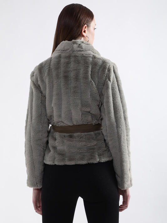 Centre Stage Women Grey Solid Collar Jacket