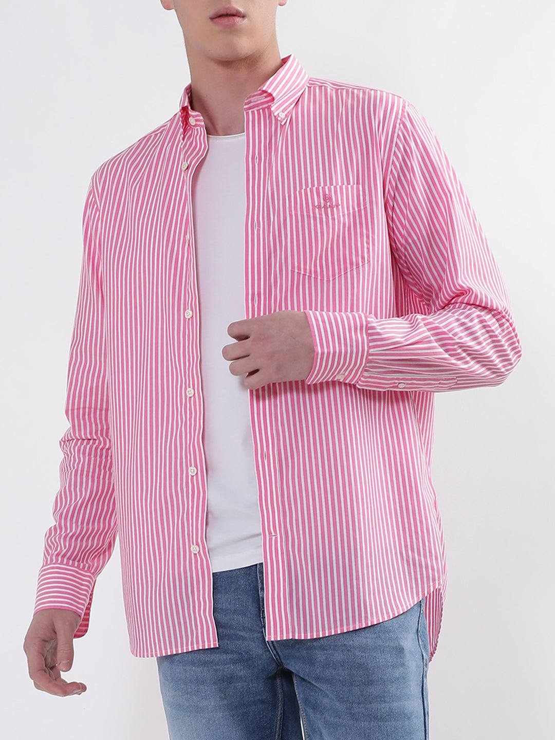 Gant Pink Broadcloth Striped Regular Fit Shirt