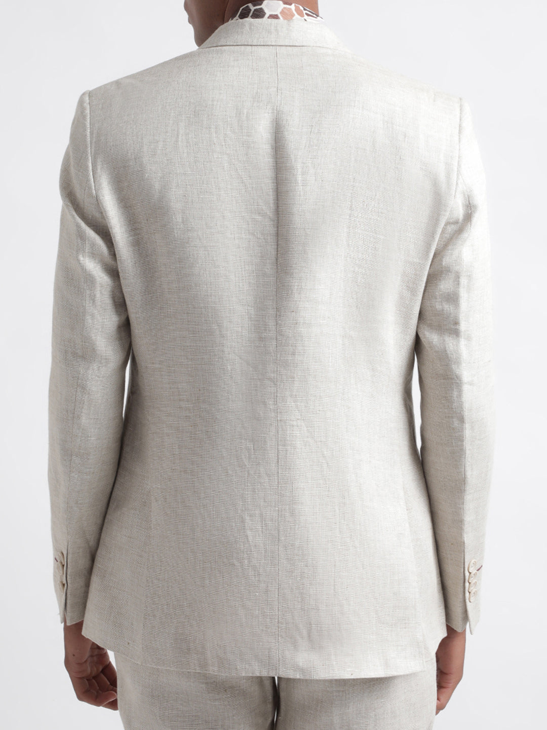 Iconic Men Beige Solid Notch Collar Blazer