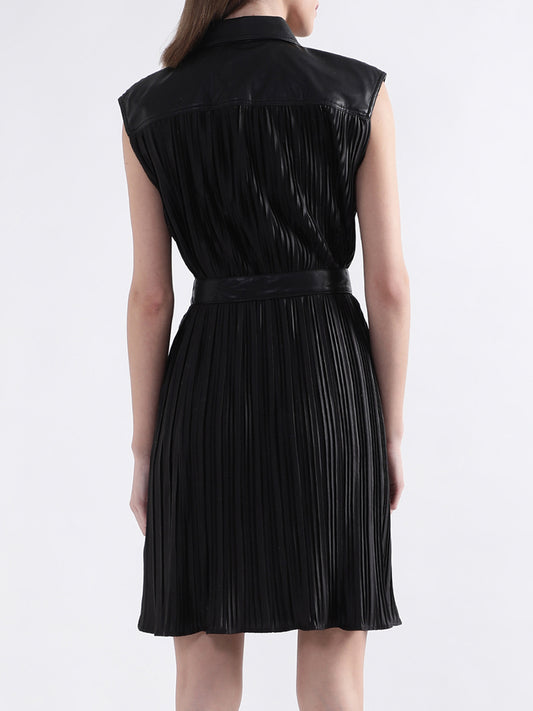 DKNY Women Black Solid Collar Dress