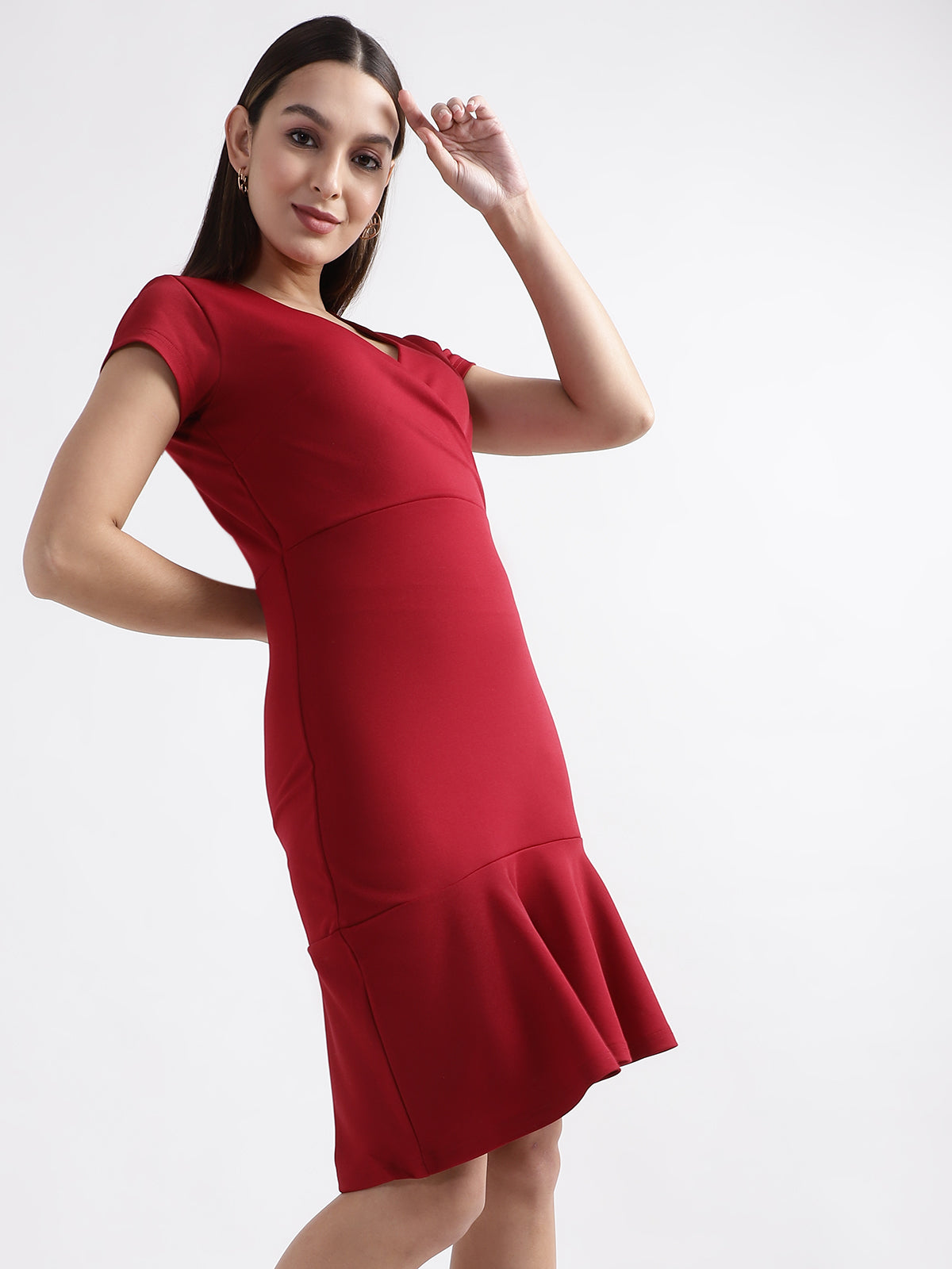 Centre Stage Women Red Solid V Neck Dress