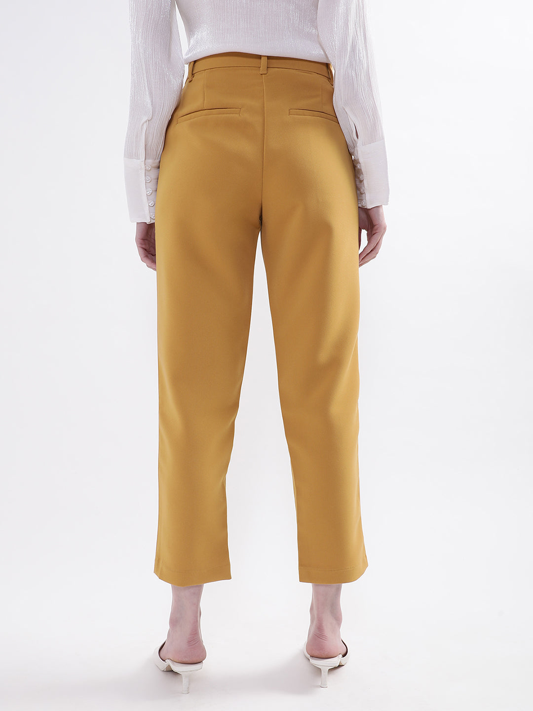 Centre Stage Women Mustard Solid Regular Fit Trouser