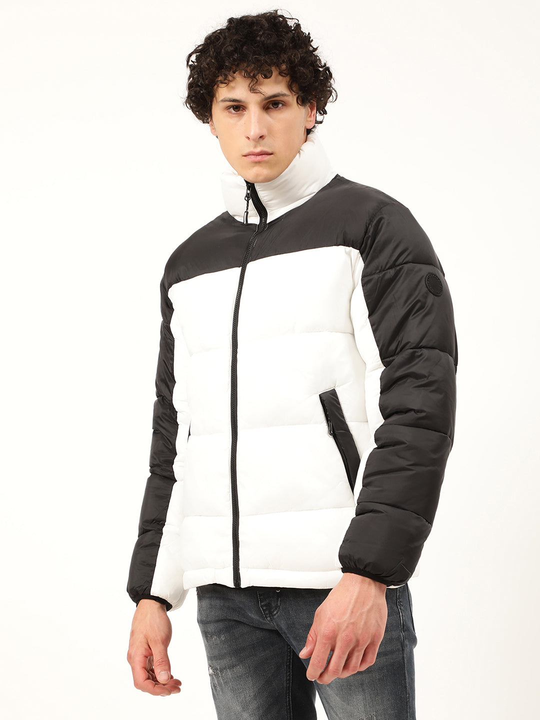 Lindbergh Men White Solid Turtle Neck Jacket