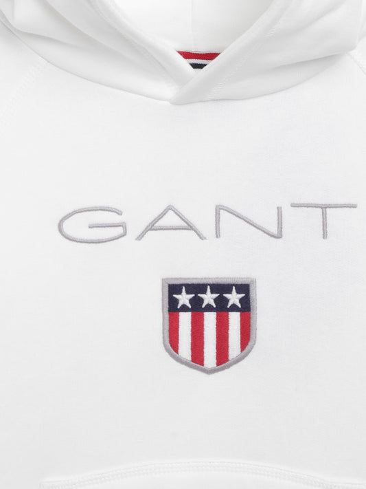 Gant Boys Off White Solid Hooded Sweatshirt