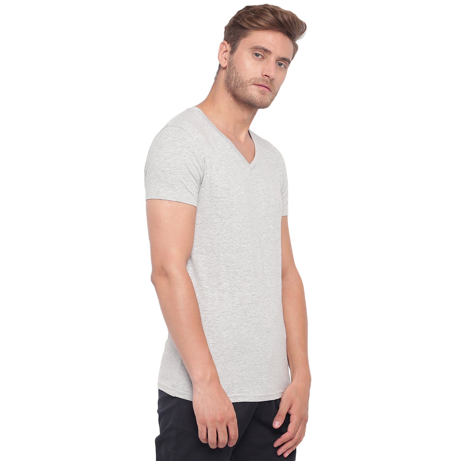 Lindbergh Men Grey Solid V Neck TShirt