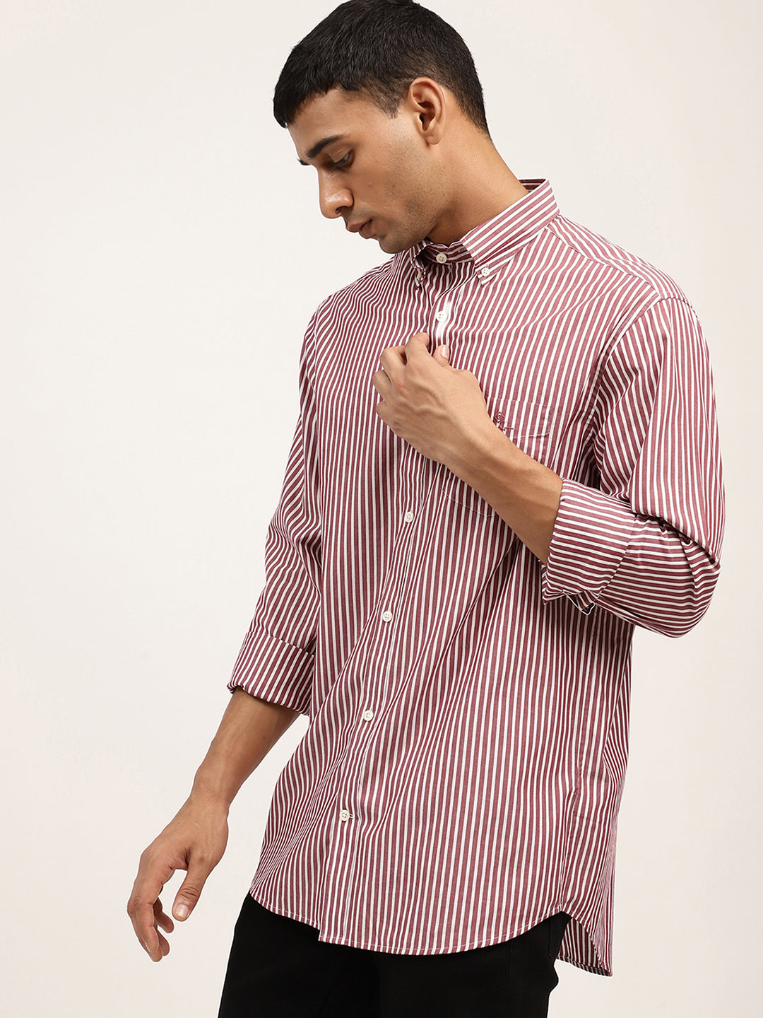 Gant Maroon Striped Regular Fit Shirt