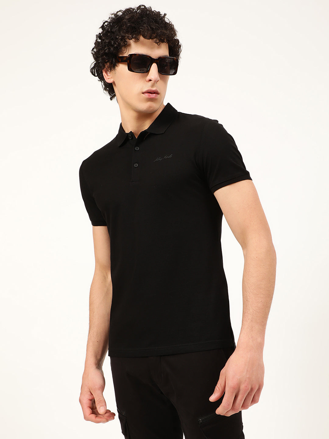Antony Morato Men Black Polo Collar Slim Fit T-shirt