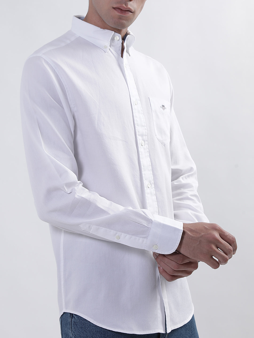 Gant White Honeycomb Weave Regular Fit Shirt
