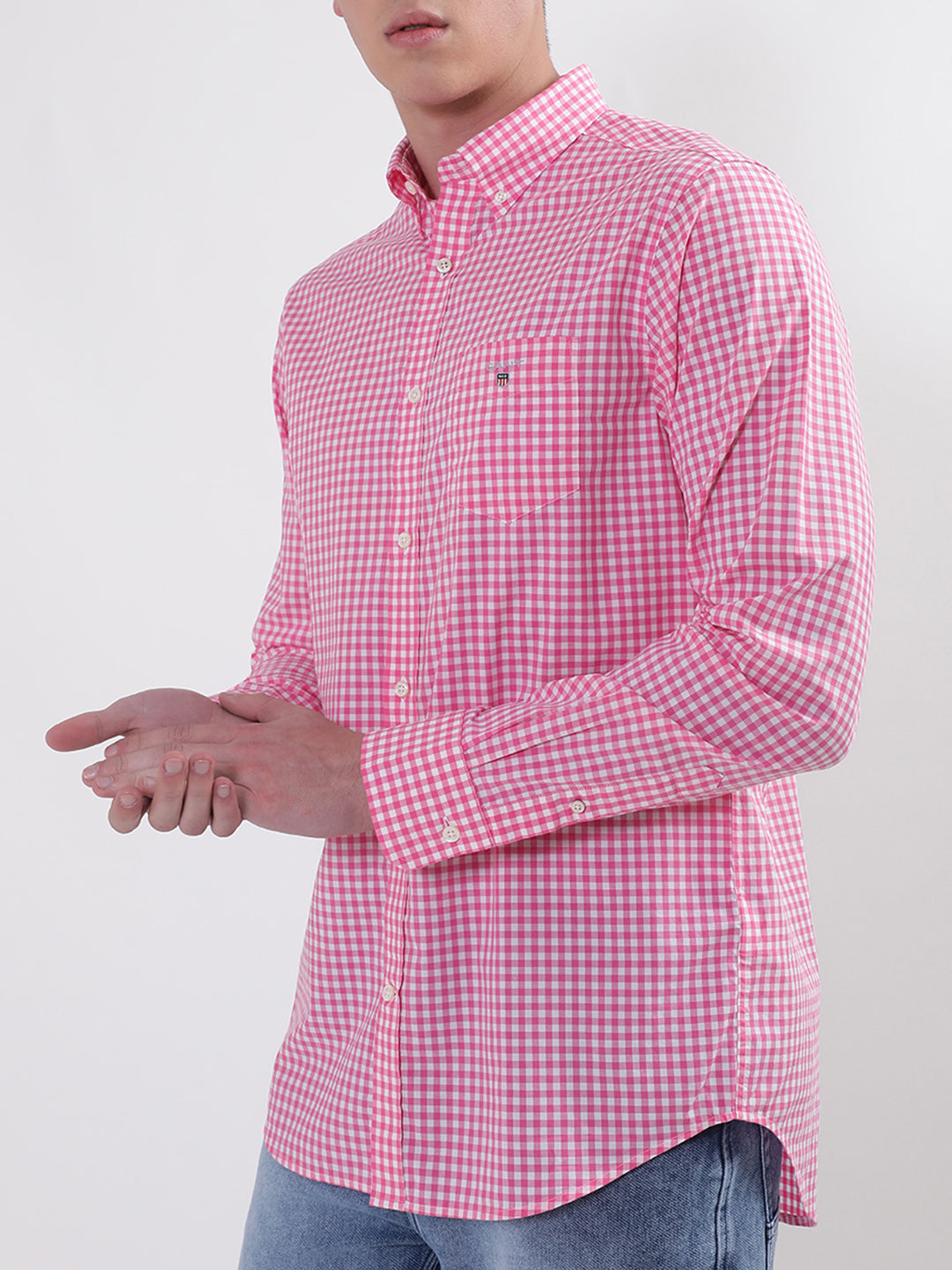 Gant Pink Broadcloth Gingham Checked Regular Fit Shirt