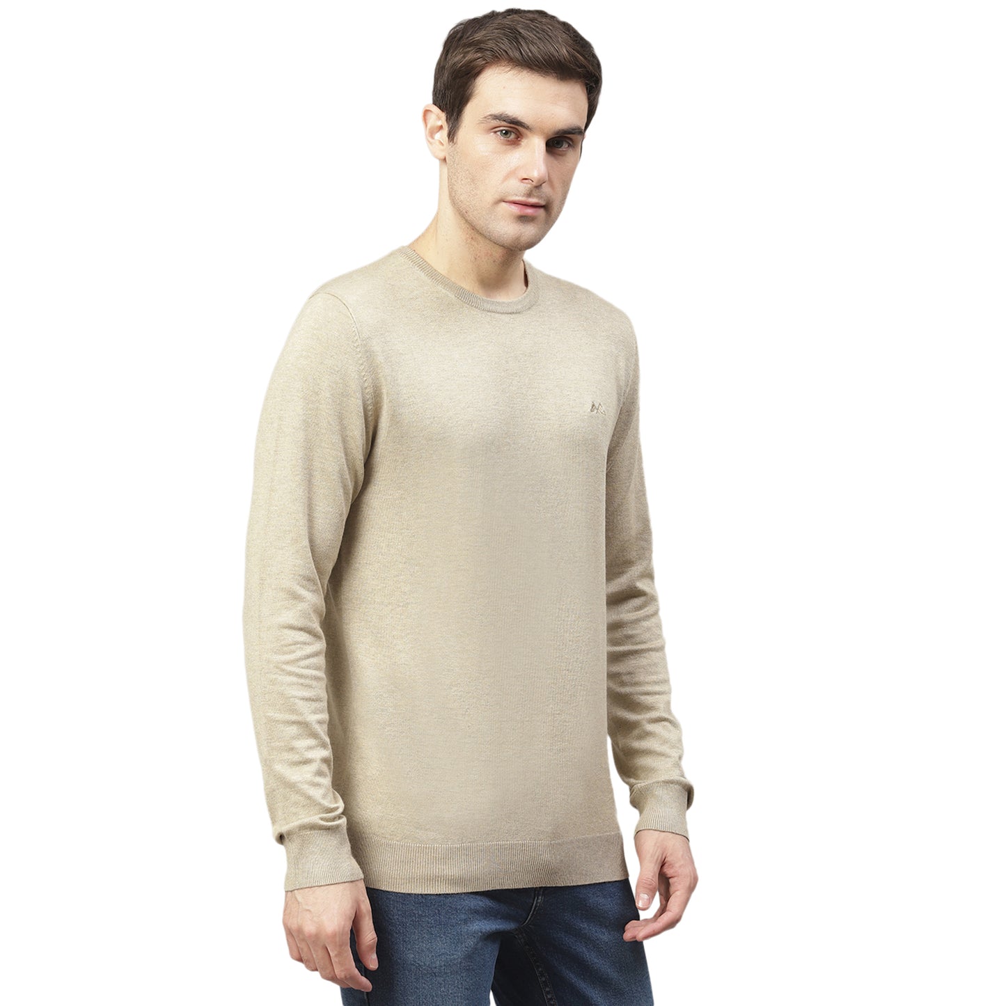Lindbergh Men Beige Solid Round Neck Sweater