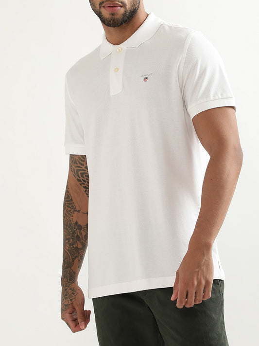 Gant White Original Regular Fit Pique Polo T-Shirt
