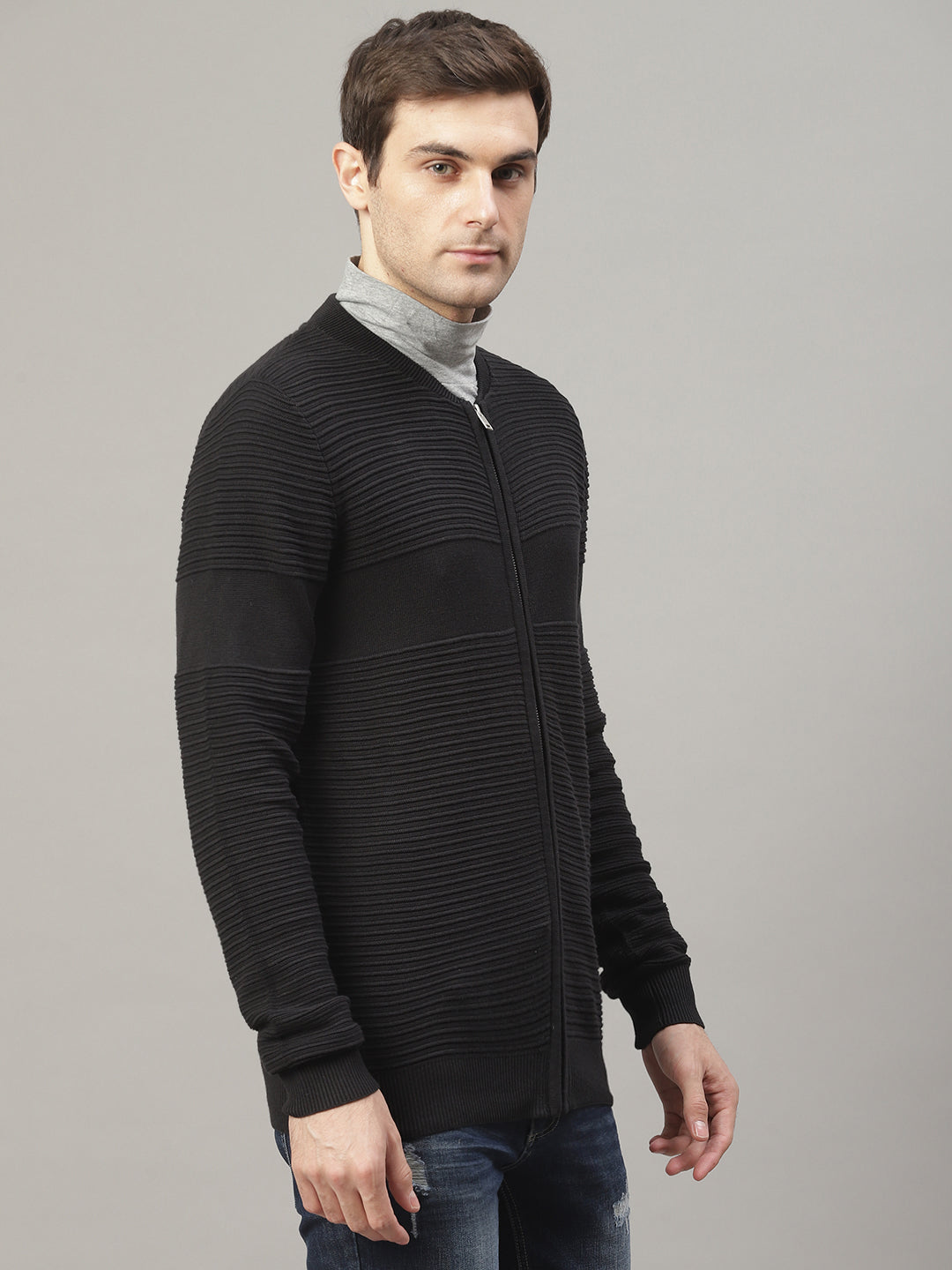 Lindbergh Men Black Solid Mandarin Collar Sweater