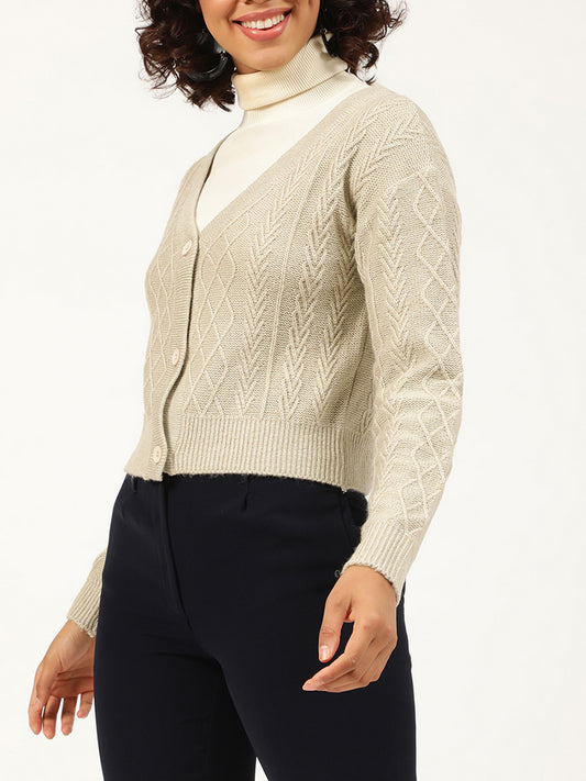Centre Stage Women Grey Solid V Neck Sweater