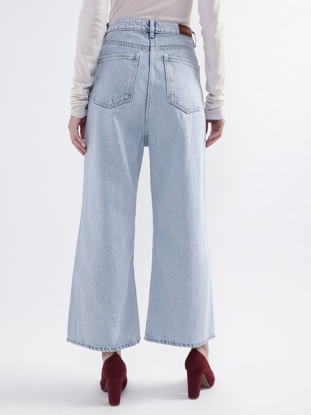 Elle Women Blue Solid Flared Jeans