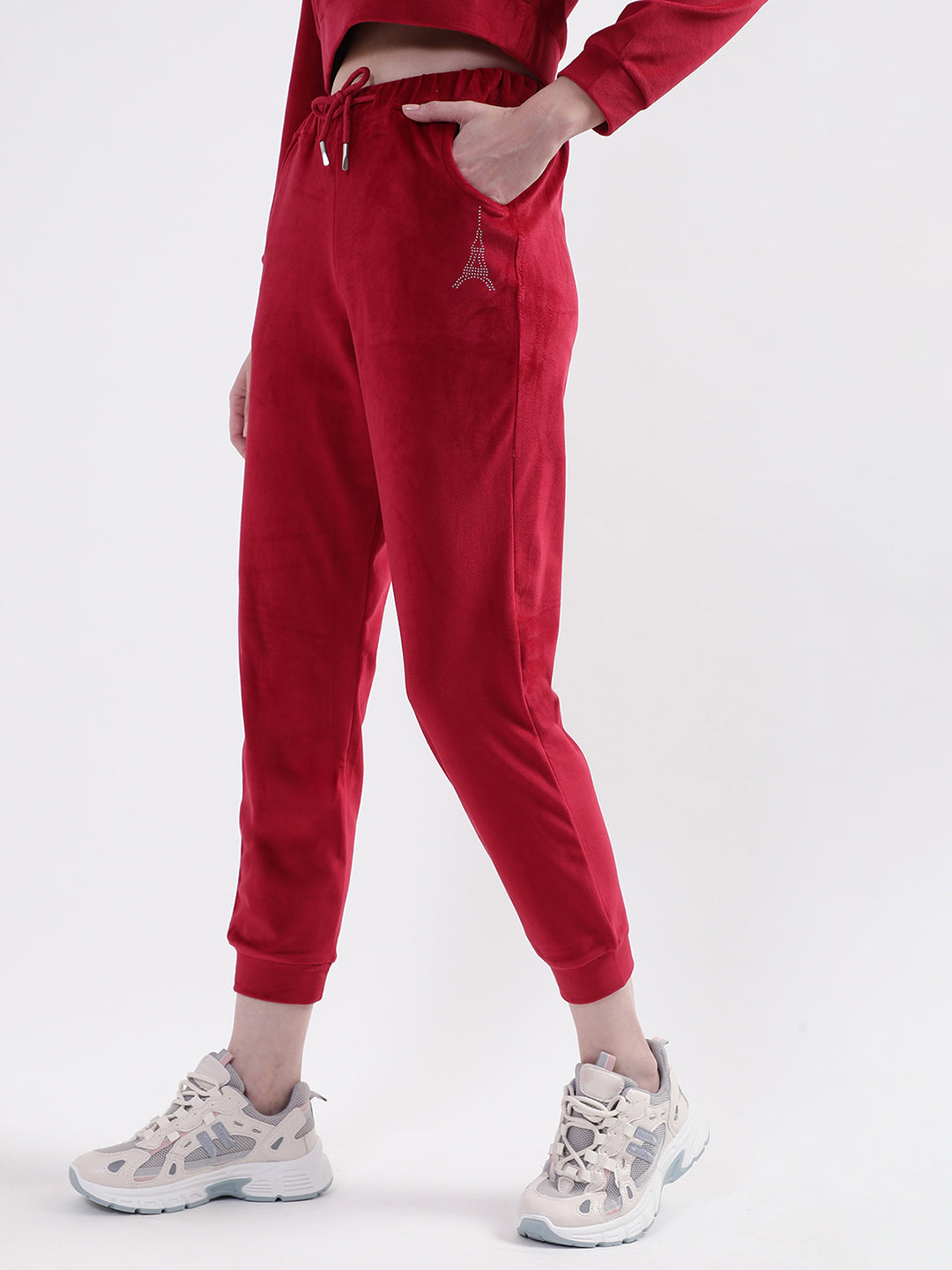 Elle Women Maroon Solid Regular Fit Sweatpant