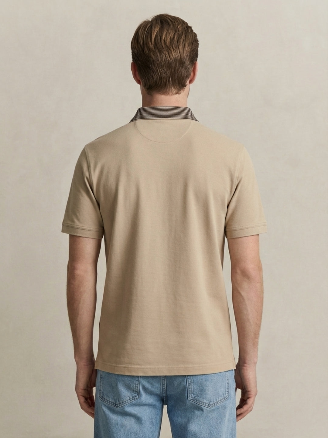Gant Men Beige Solid Regular Fit Pure Cotton Polo T-Shirt
