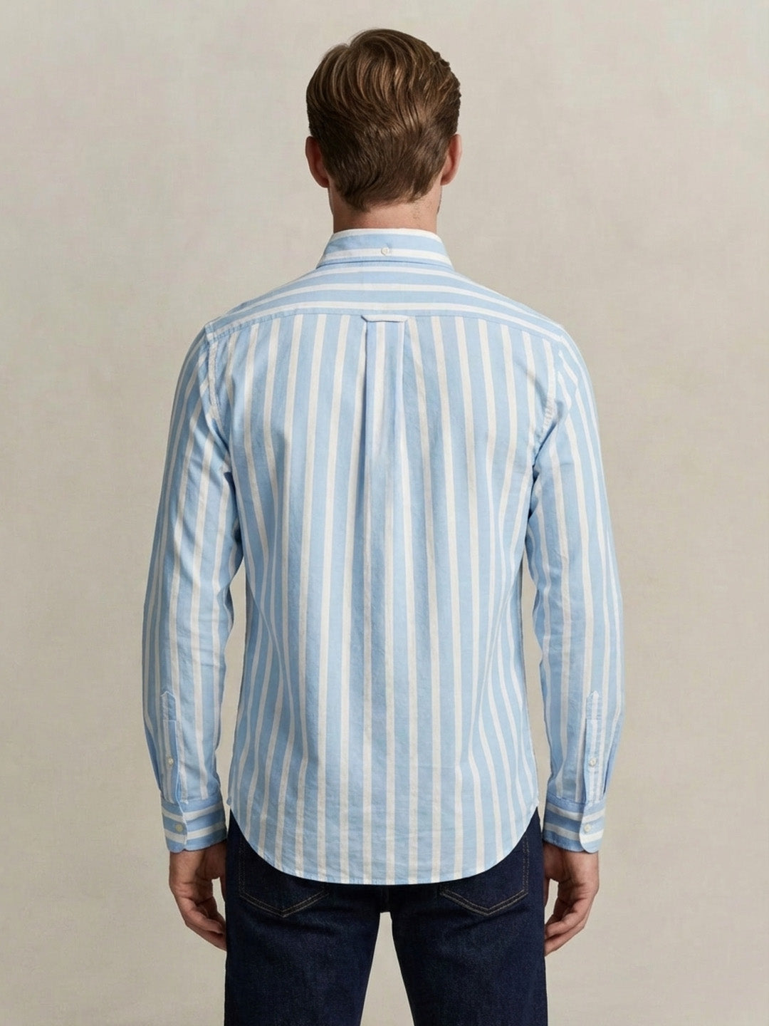 Gant Men Blue Striped Regular Fit Classic Poplin Shirt