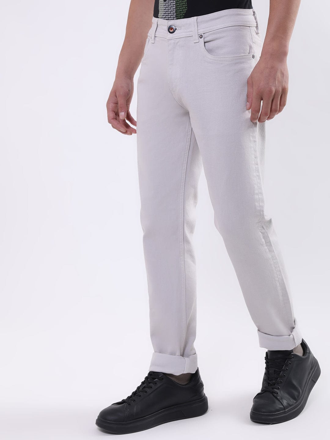 Iconic Men Grey Tapered Fit Jeans