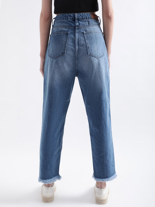 Elle Women Blue Solid Mom Fit Jeans