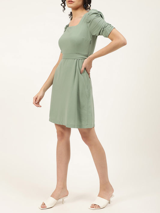 Centre Stage Women Green Solid Square Neck Dress