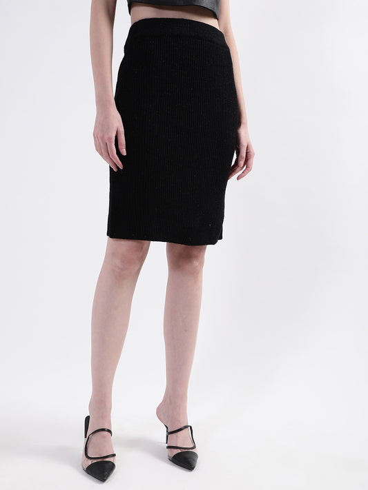 Centre Stage Women Black Solid Regular Fit Skirt