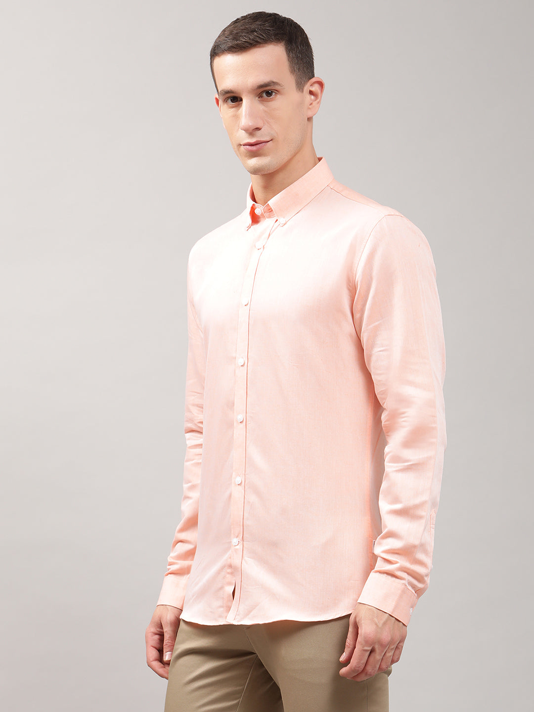 Lindbergh Men Peach Solid Button Down Shirt