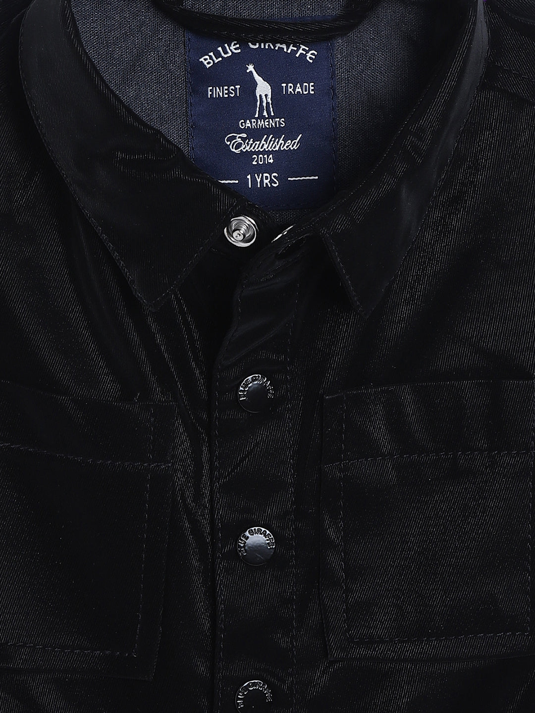 Blue Giraffe Boys Black Solid Collar Jacket
